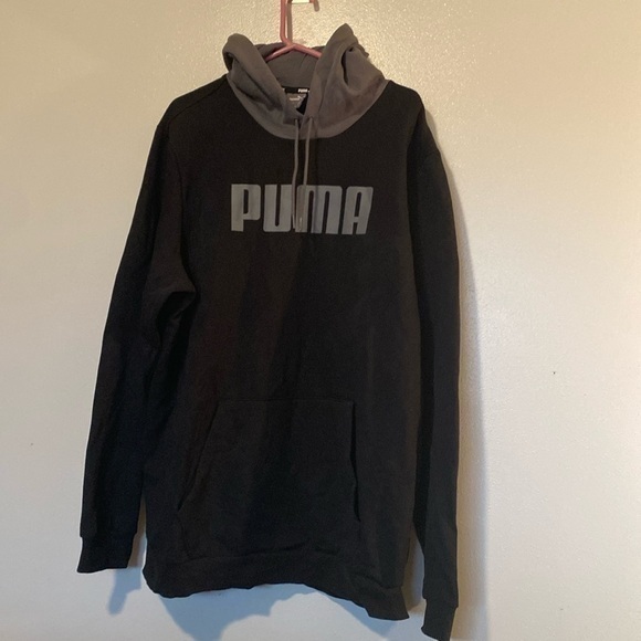 Puma black gray logo hoody pocket long sleeve warm cotton sweatshirt 2XLT - Picture 1 of 10